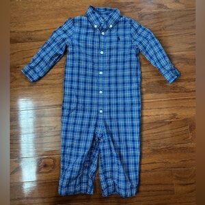 Ralph Lauren Blue and White Plaid Lined Button Down onesie
